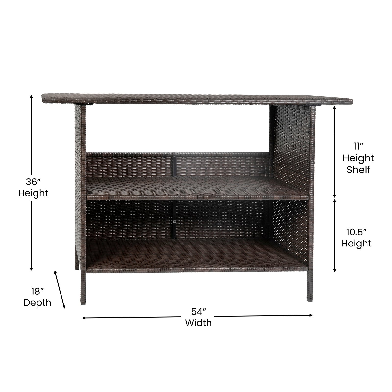 Wicker Rattan Counter Height Bar Table for Indoor/Outdoor Use with Inner Shelf and Bar Top