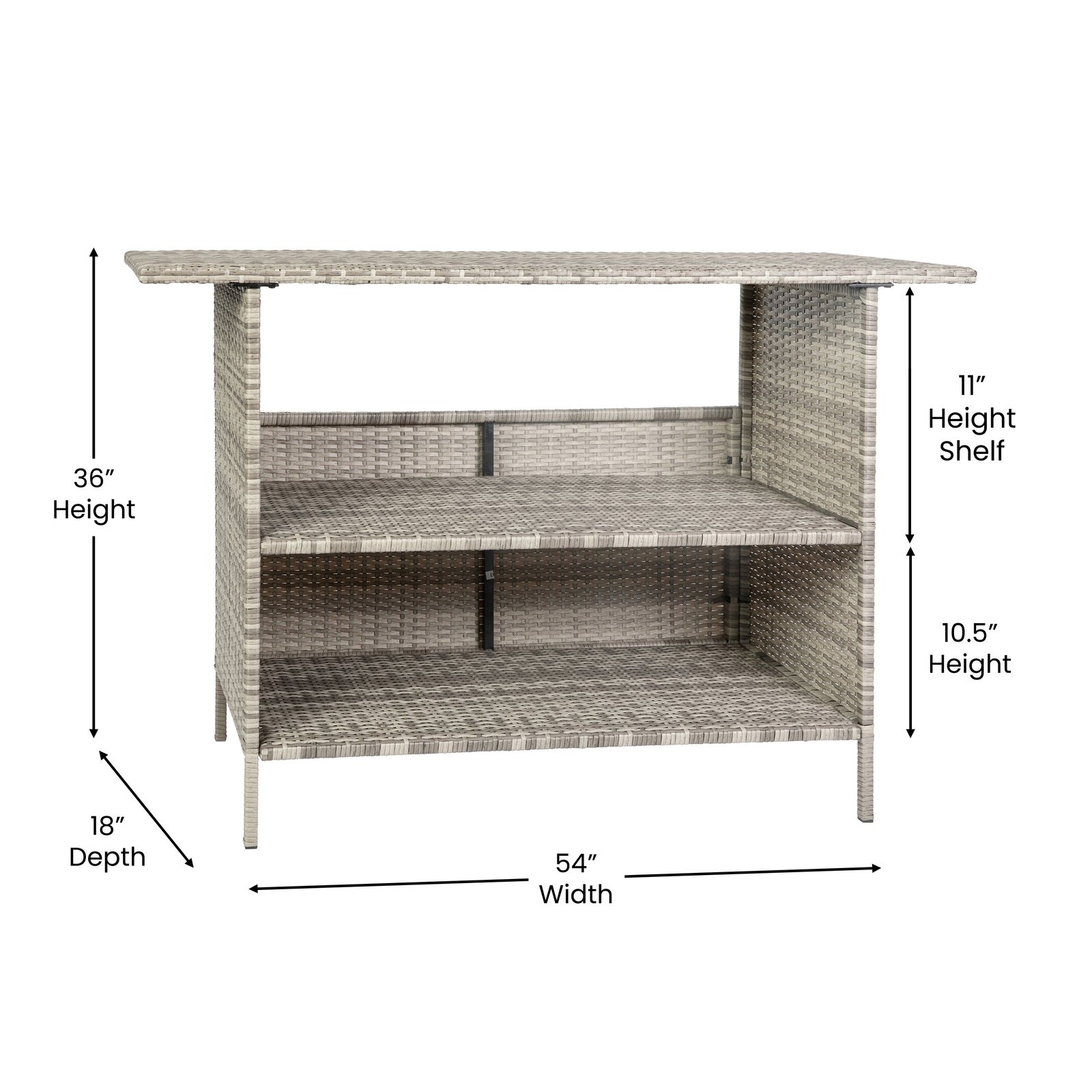 Wicker Rattan Counter Height Bar Table for Indoor/Outdoor Use with Inner Shelf and Bar Top