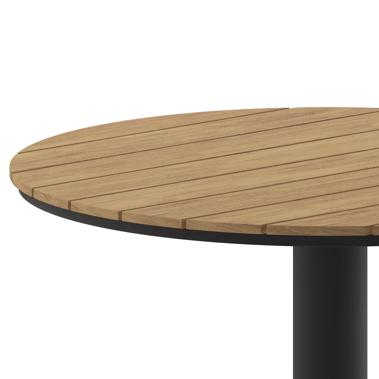 24" Round Outdoor Dining Table with Faux Teak Poly Slats and Steel Frame