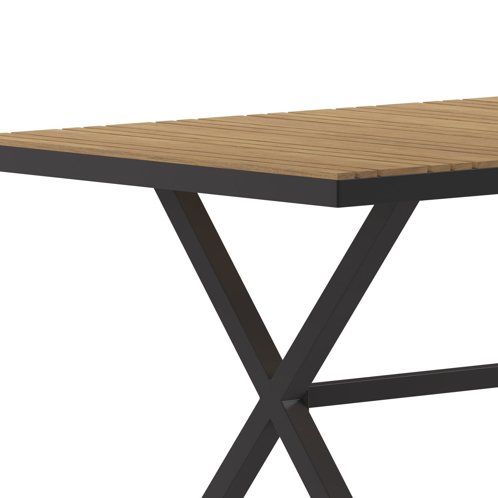 59" x 35.5" Outdoor X-Frame Dining Table with Faux Teak Poly Slat Top and Metal Frame