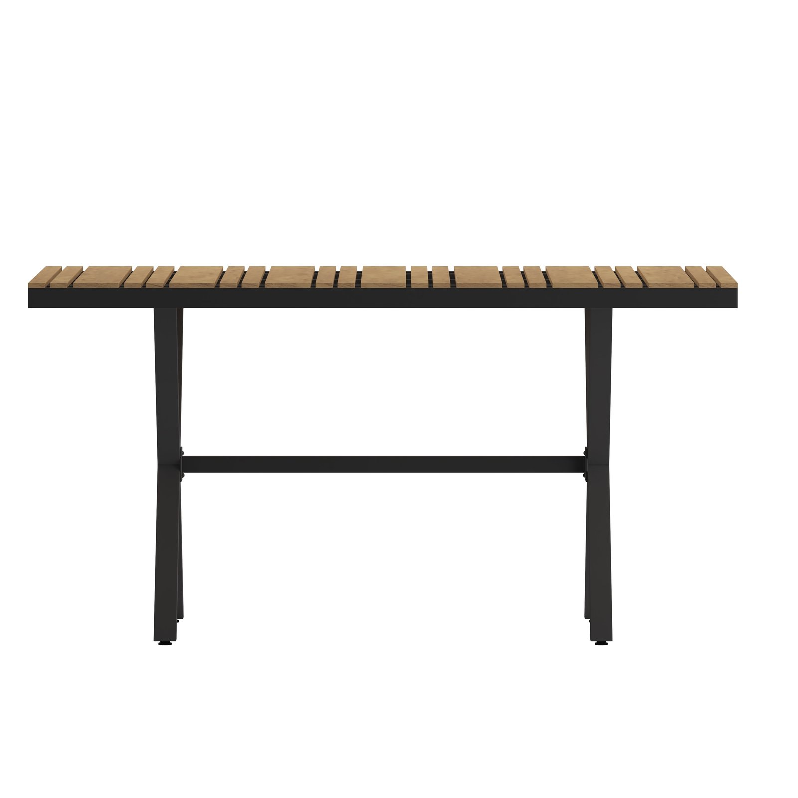 59" x 35.5" Outdoor X-Frame Dining Table with Faux Teak Poly Slat Top and Metal Frame
