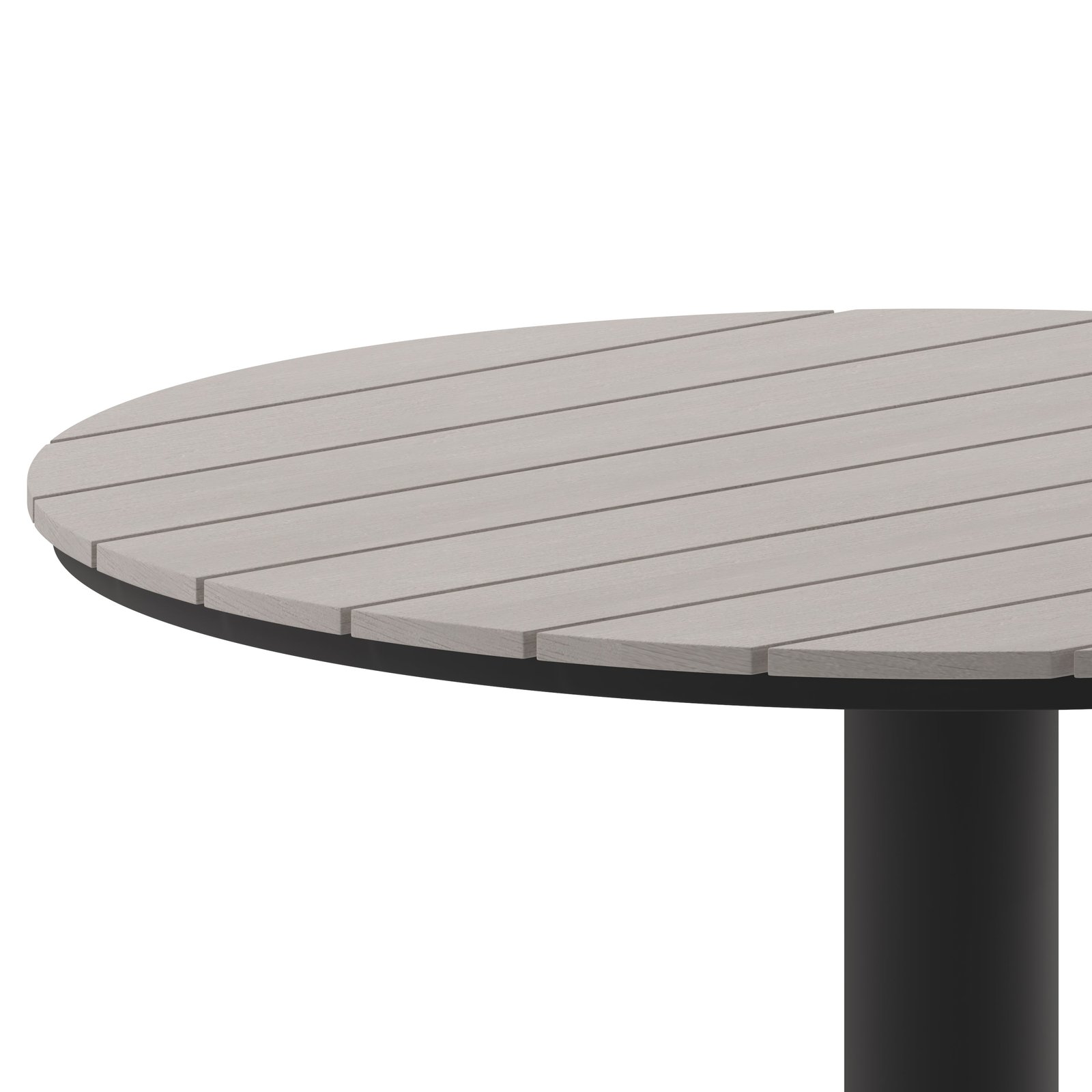 24" Round Outdoor Dining Table with Faux Teak Poly Slats and Steel Frame