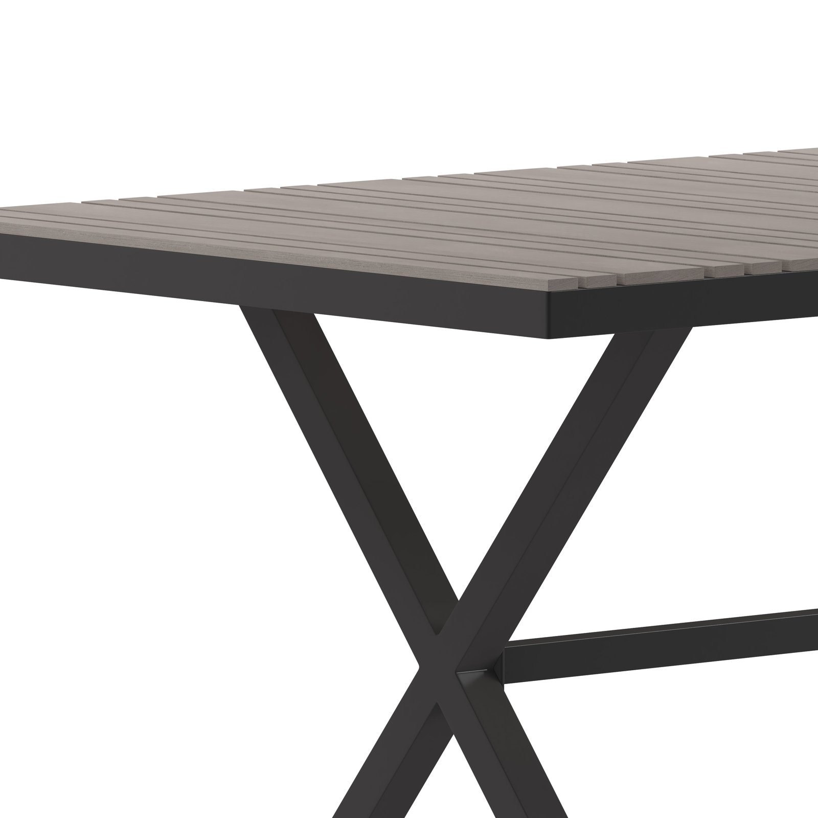 59" x 35.5" Outdoor X-Frame Dining Table with Faux Teak Poly Slat Top and Metal Frame