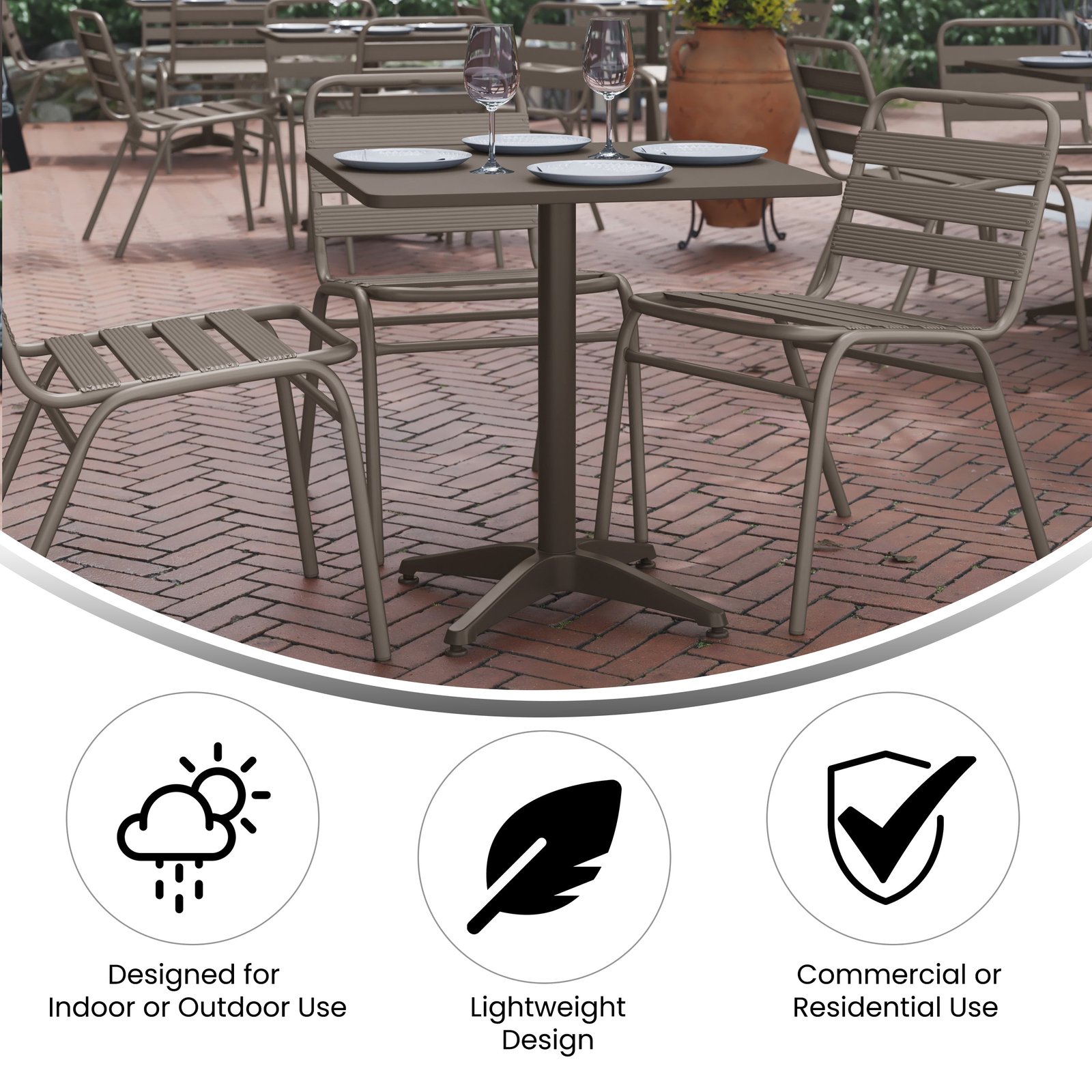 27.5'' Square Aluminum Indoor-Outdoor Table with Base