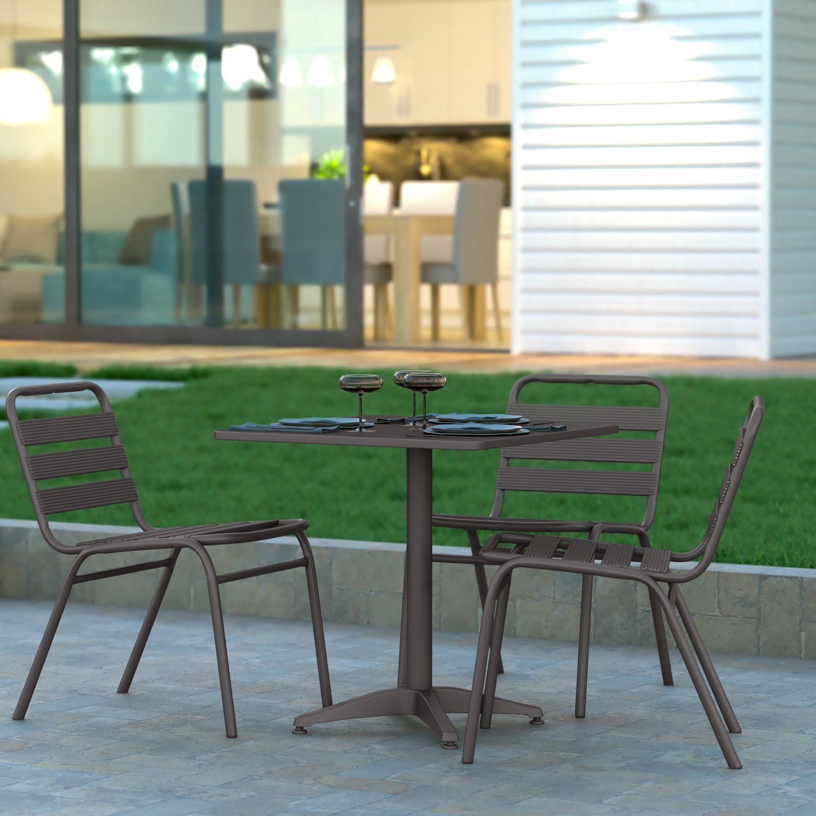 27.5'' Square Aluminum Indoor-Outdoor Table with Base