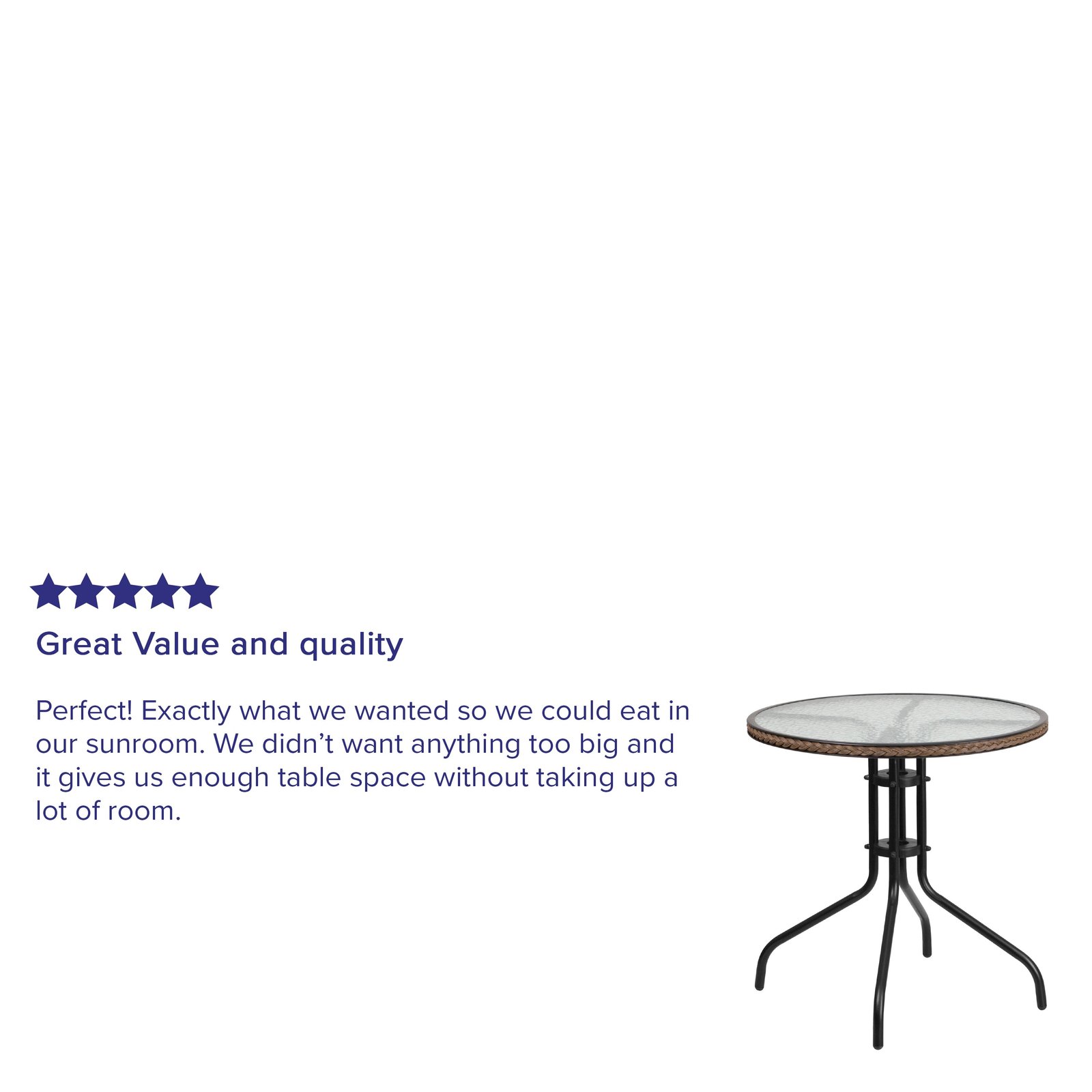 28" Round Tempered Glass Metal Table with Rattan Edging