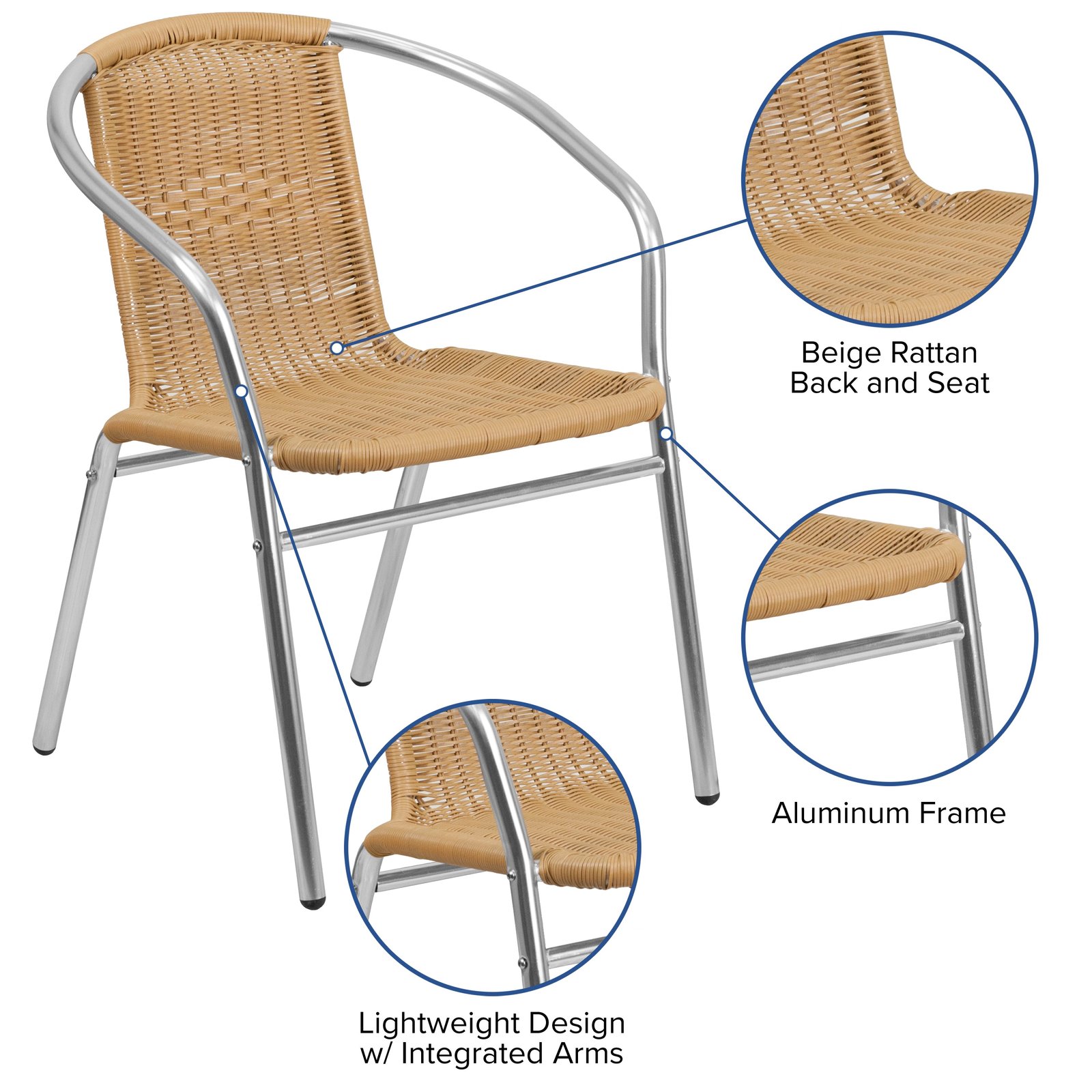 Commercial Aluminum/Rattan Restaurant Dining Stack Chair