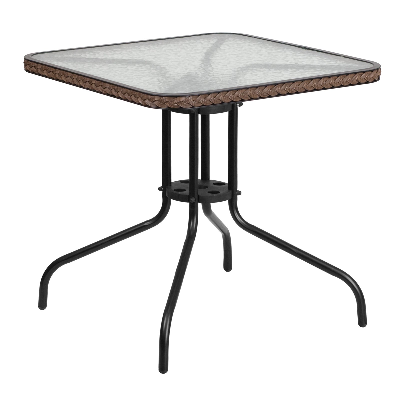 28" Square Tempered Glass Metal Table with Rattan Edging