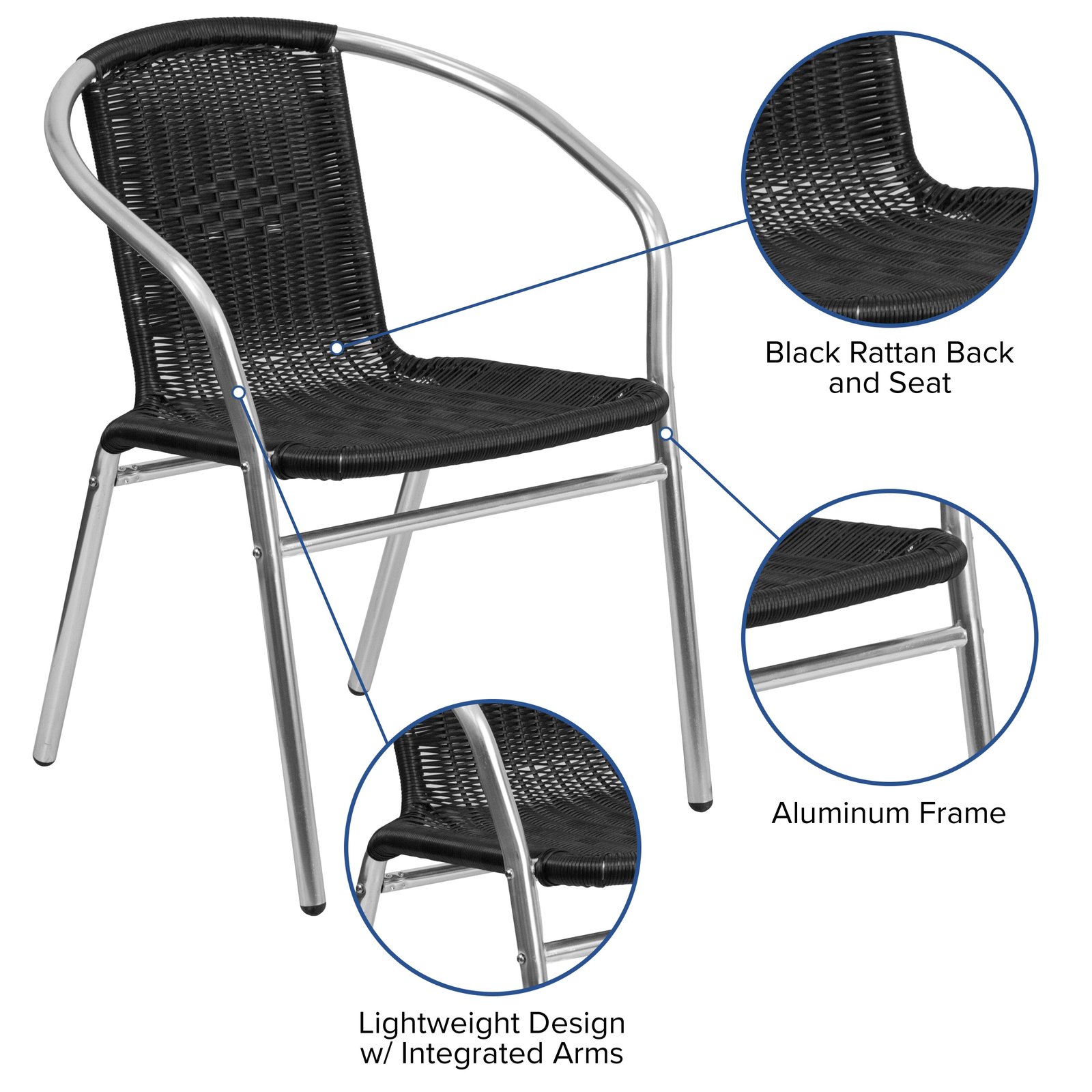 Commercial Aluminum/Rattan Restaurant Dining Stack Chair