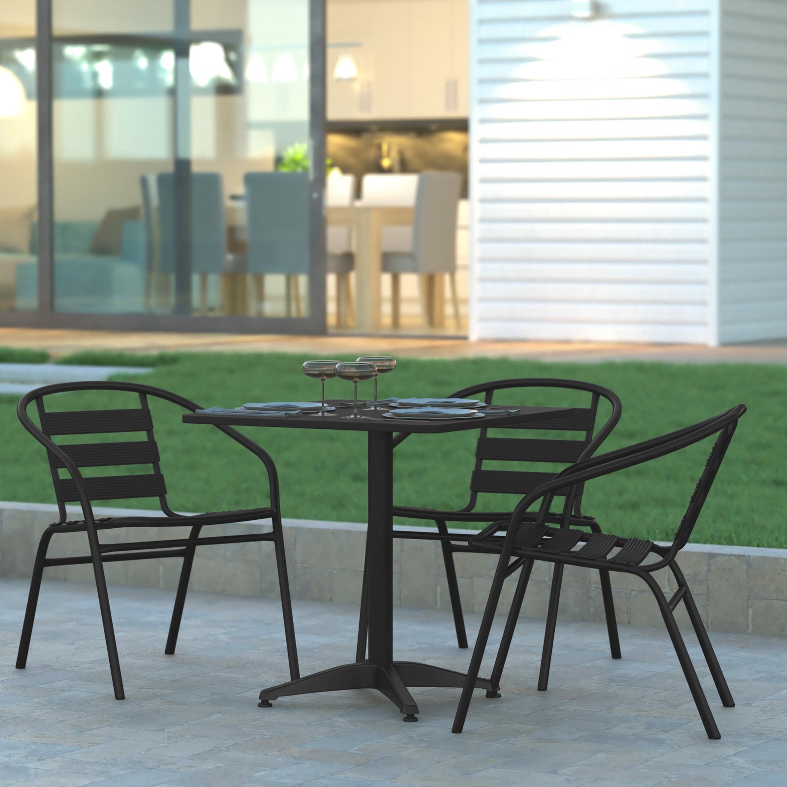 27.5'' Square Aluminum Indoor-Outdoor Table with Base