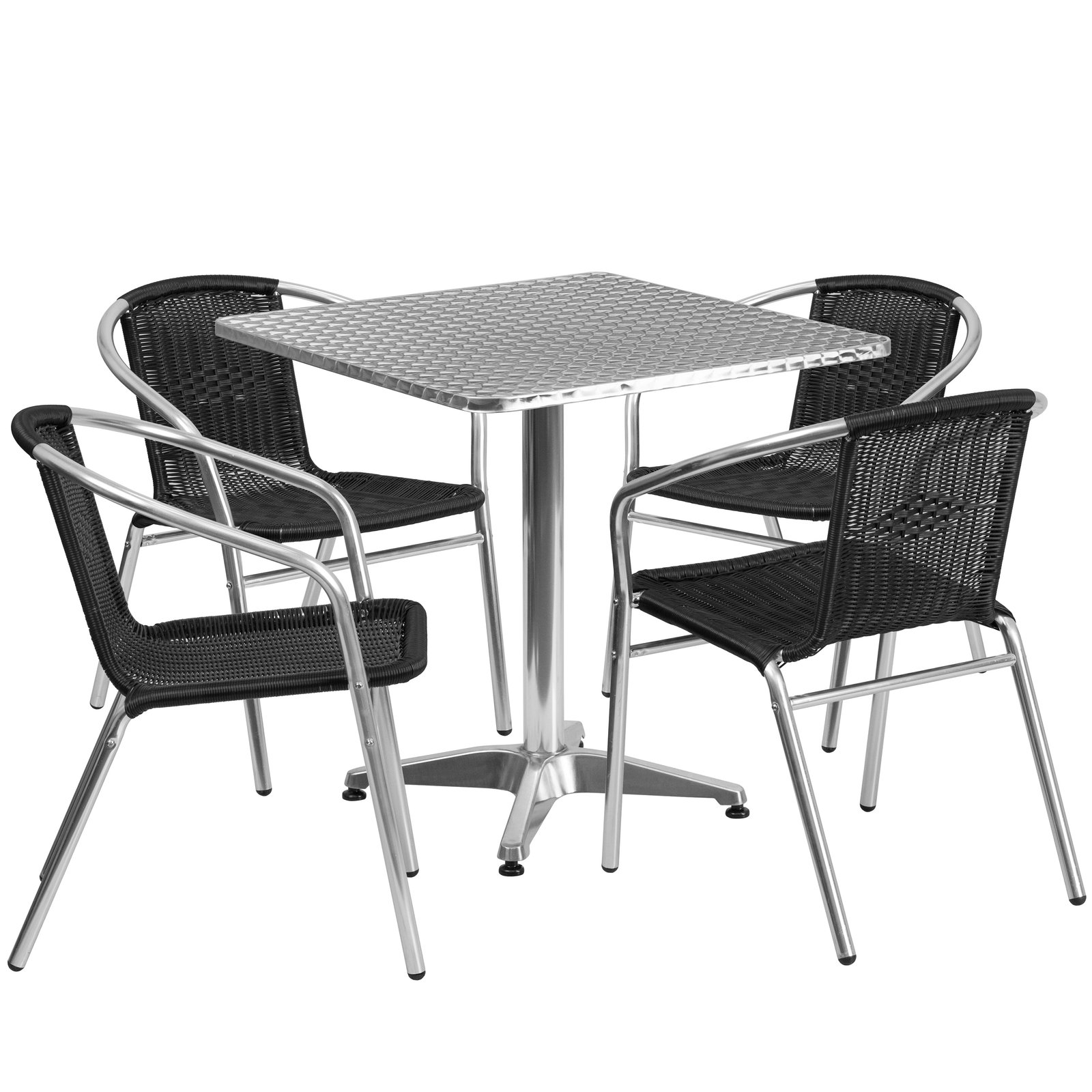27.5" Square Aluminum Garden Patio Table Set with 4 Rattan Chairs