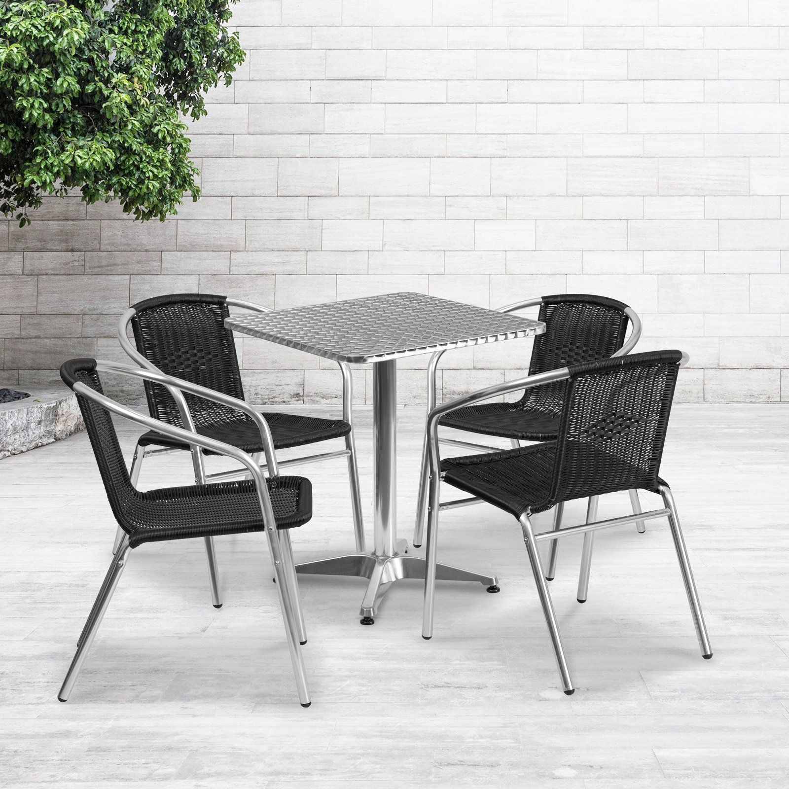 23.5" Square Aluminum Garden Patio Table Set with 4 Rattan Chairs