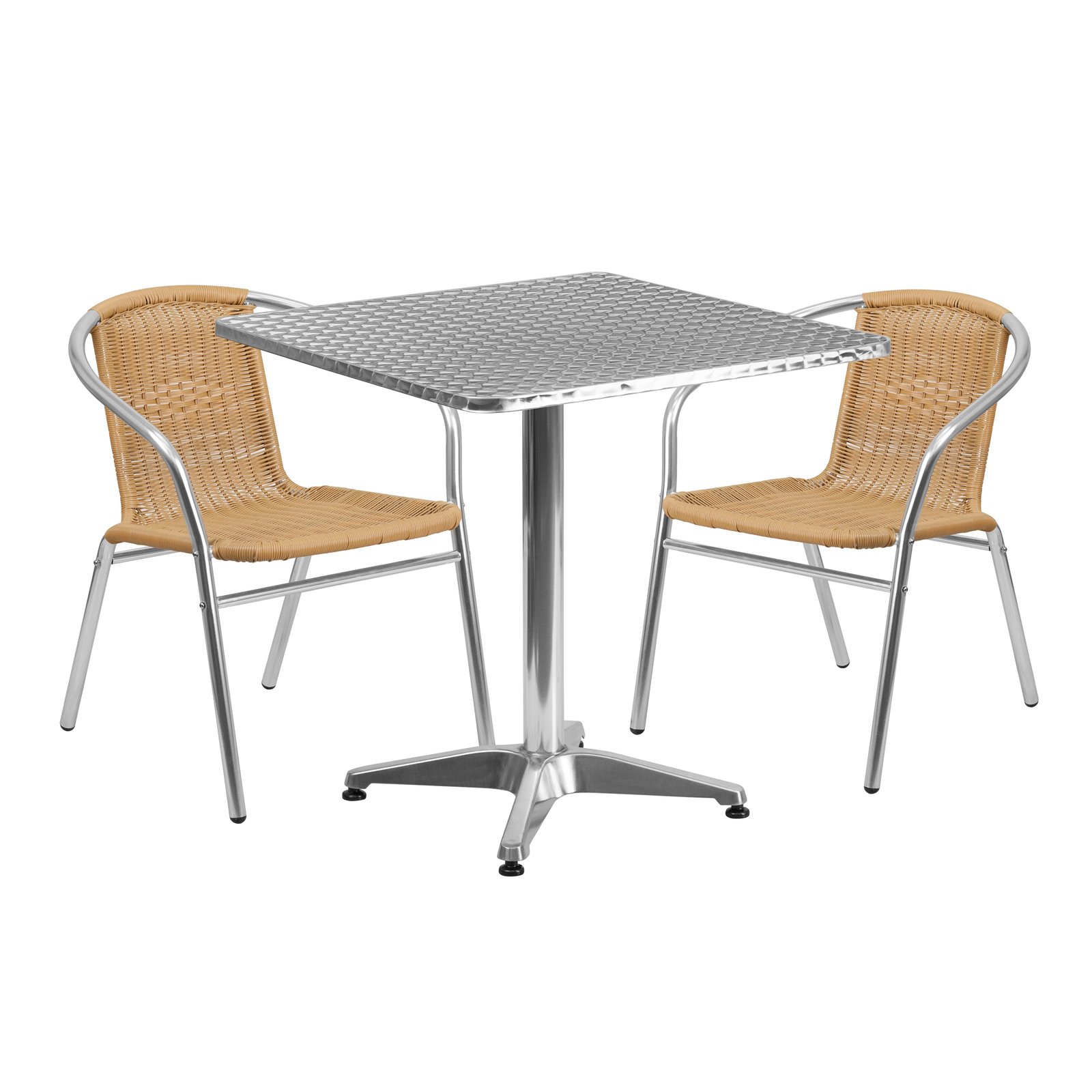 27.5" Square Aluminum Garden Patio Table Set with 2 Rattan Chairs
