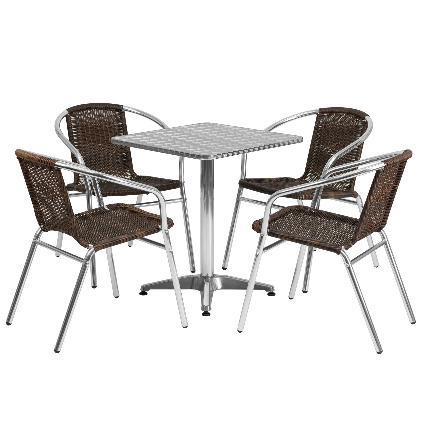 23.5" Square Aluminum Garden Patio Table Set with 4 Rattan Chairs