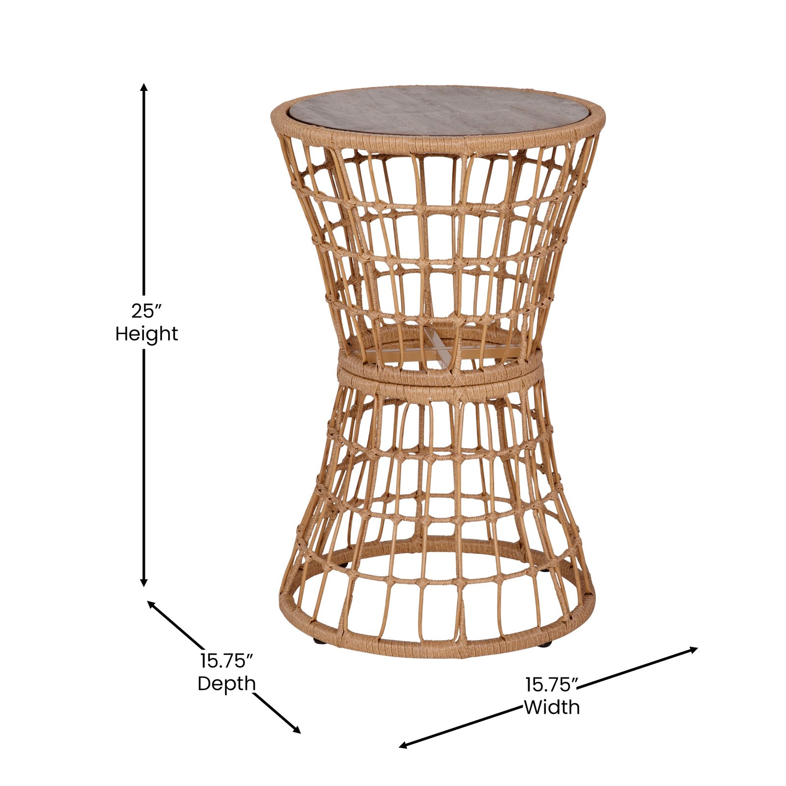 Ari All-Weather Faux Rattan Rope Patio Table with Acacia Wood Top for Indoor and Outdoor Use