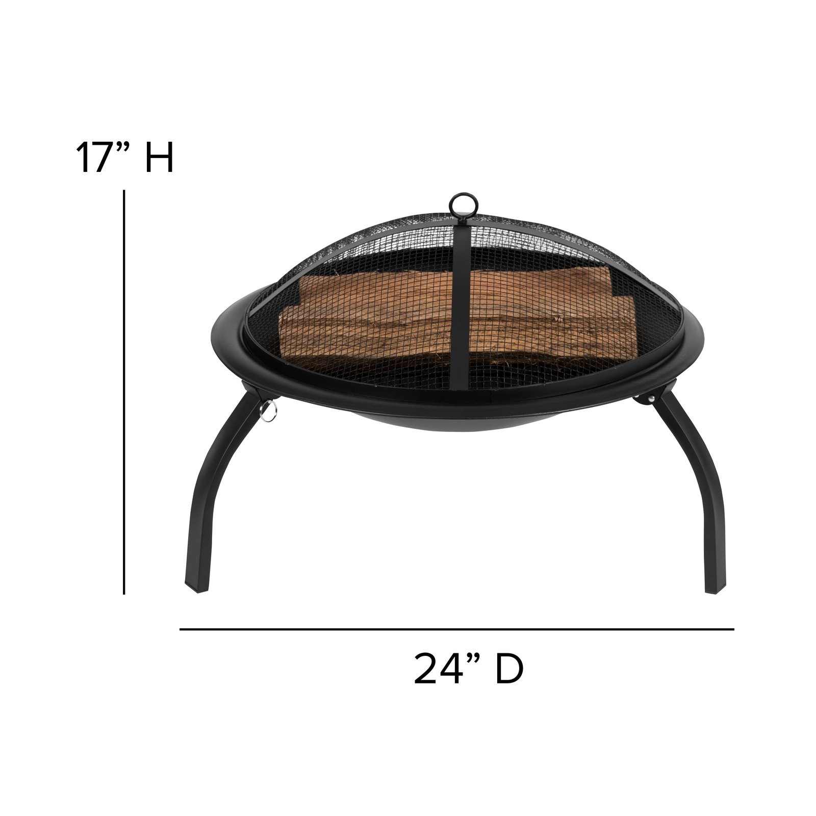22.5" Iron Foldable Wood Burning Outdoor Firepit with Mesh Screen & Poker