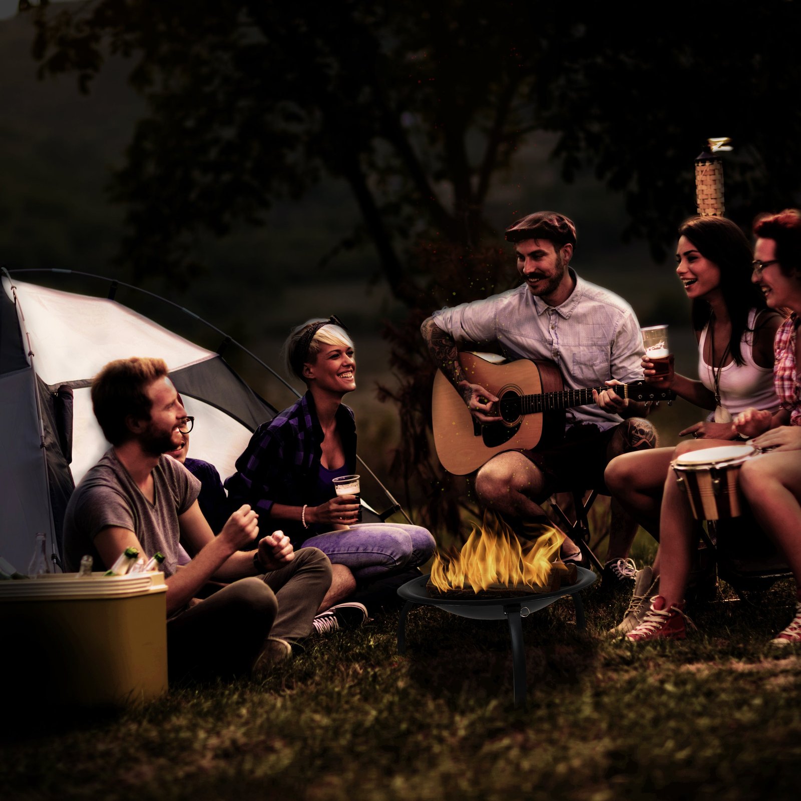 22.5" Iron Foldable Wood Burning Outdoor Firepit with Mesh Screen & Poker