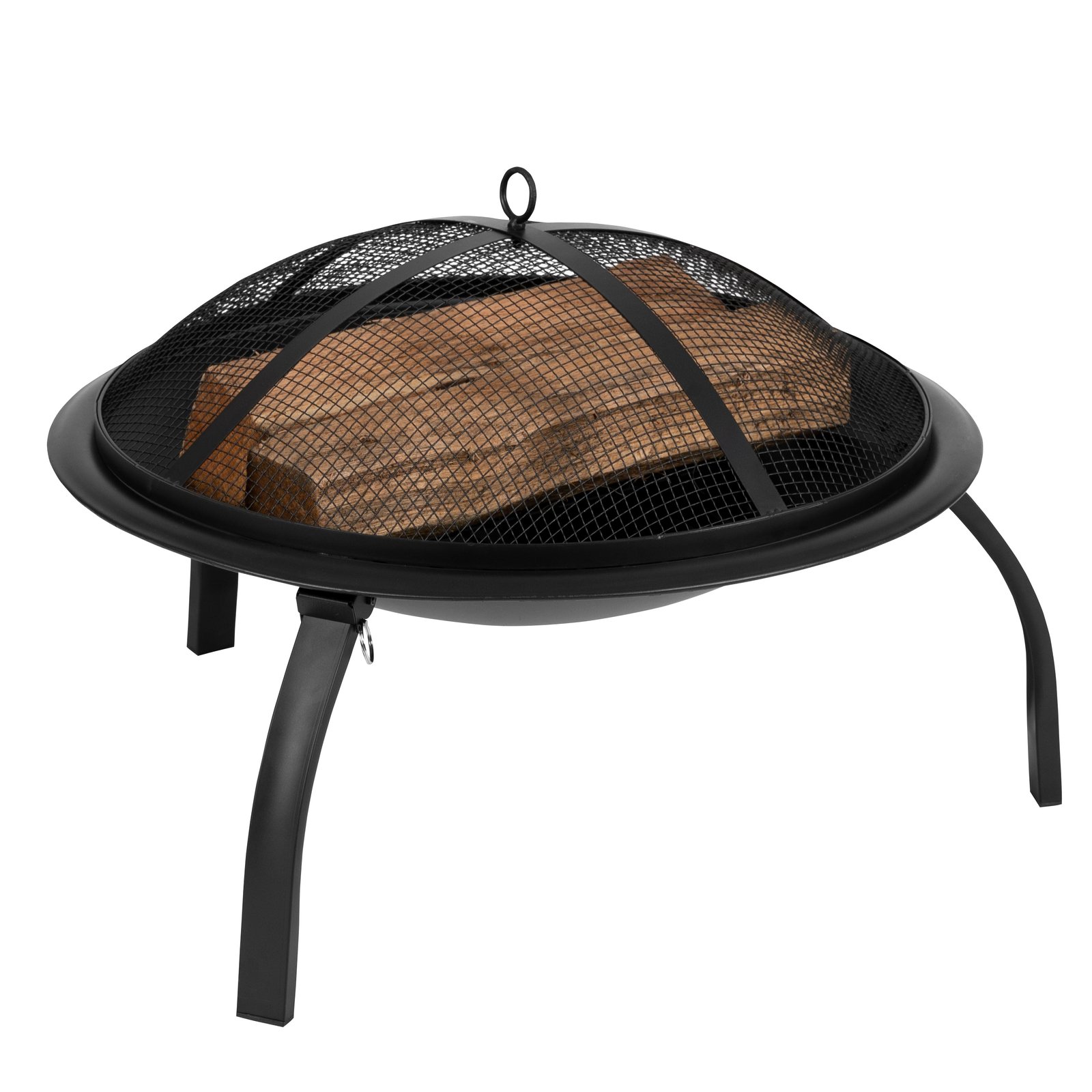 22.5" Iron Foldable Wood Burning Outdoor Firepit with Mesh Screen & Poker