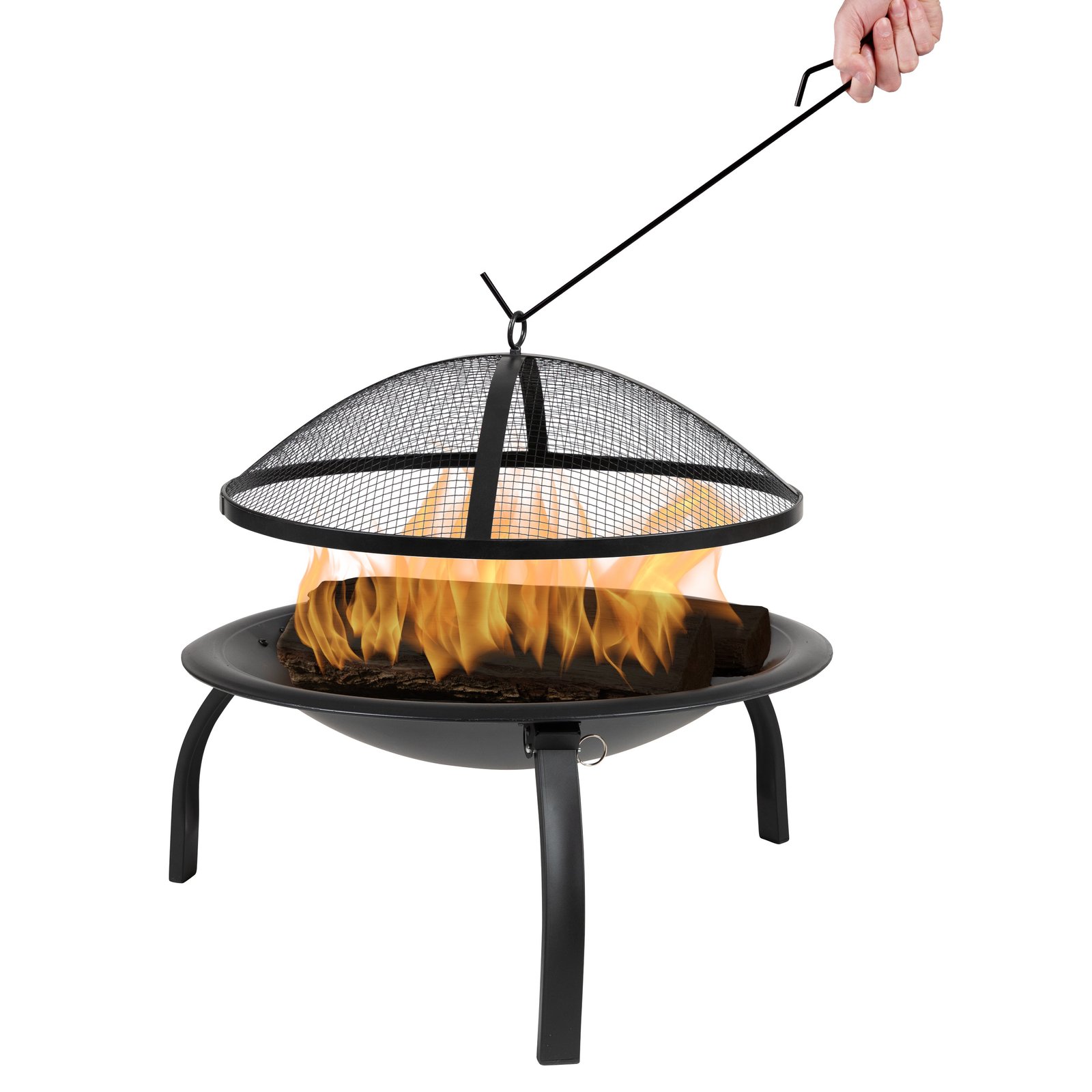 22.5" Iron Foldable Wood Burning Outdoor Firepit with Mesh Screen & Poker